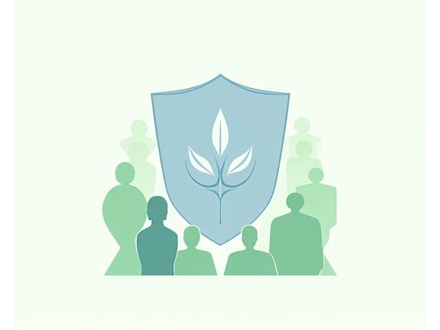 Illustration of a shield icon with people gathered around it, representing community safety and protection, with soft, reassuring colors.