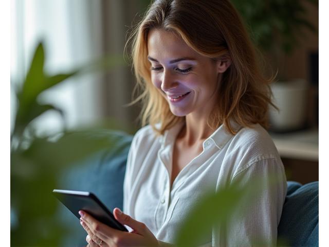 A woman engaged in a virtual yoga session on a tablet, showcasing personalized lifestyle programs.