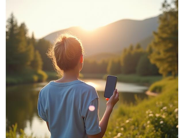 Person enjoying nature, looking away from a phone, symbolizing digital detox